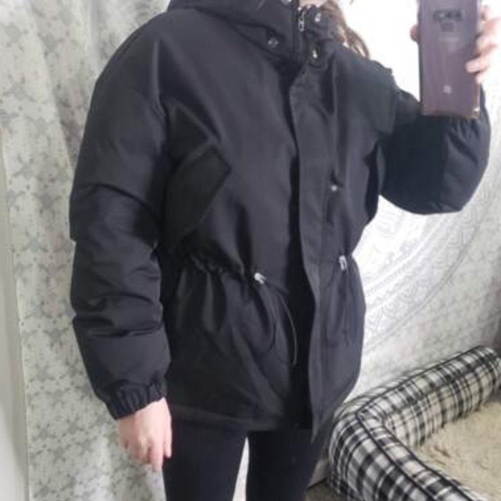 Contemporary Drawstring Waist Parka Winter Coat Black - Picture 9 of 9